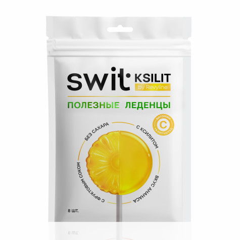 Леденцы на палочке Swit by Revyline Ksilit Ананас с витамином С, 8 шт.